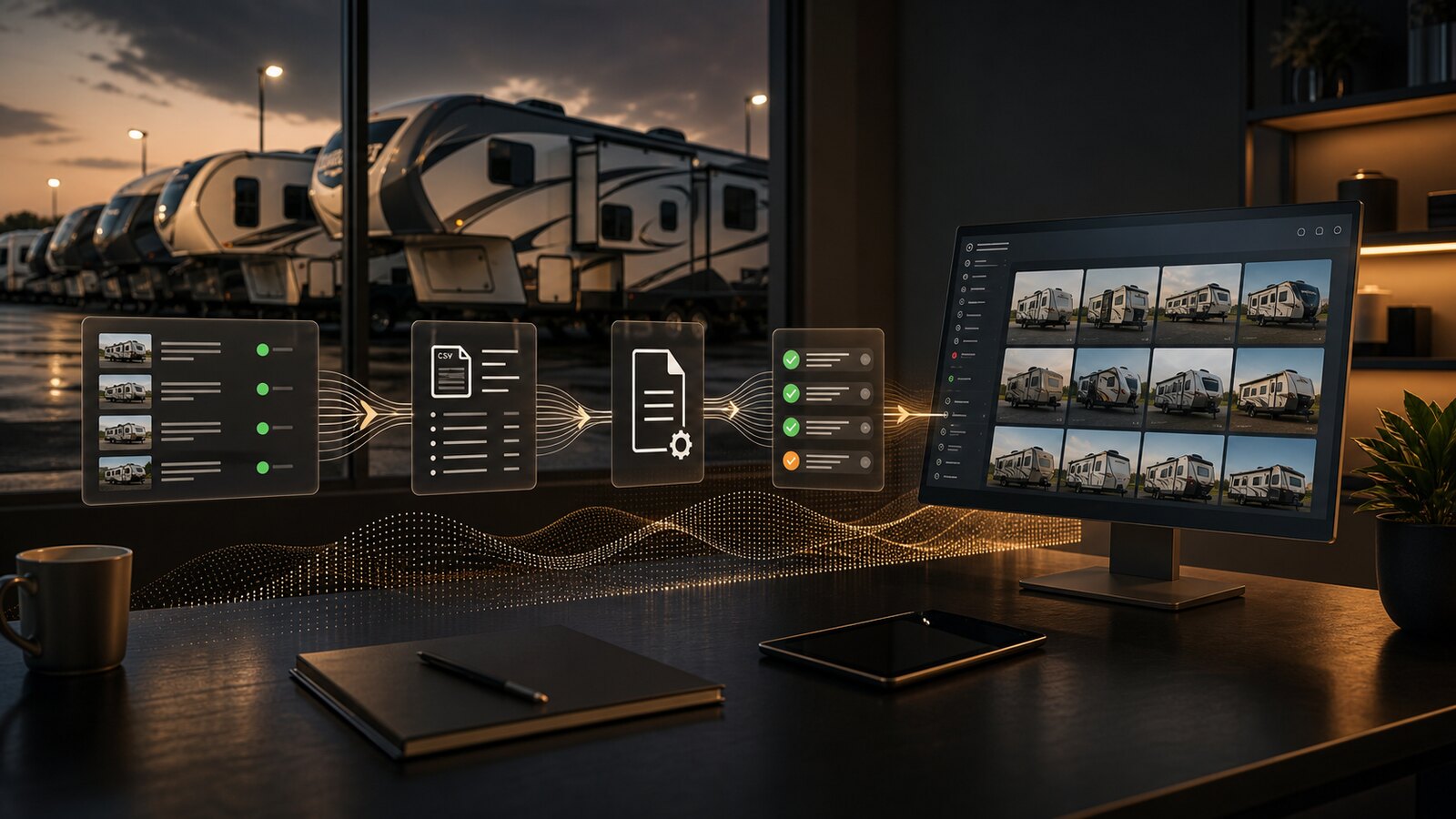 RV dealer inventory listings flowing through a data sync pipeline