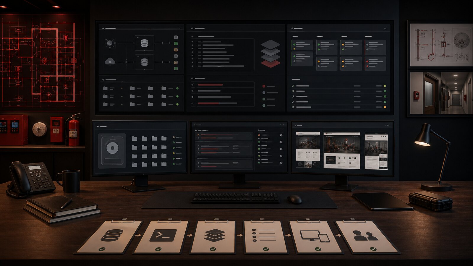 Website operations command desk with backups QA and deployment handoff checks